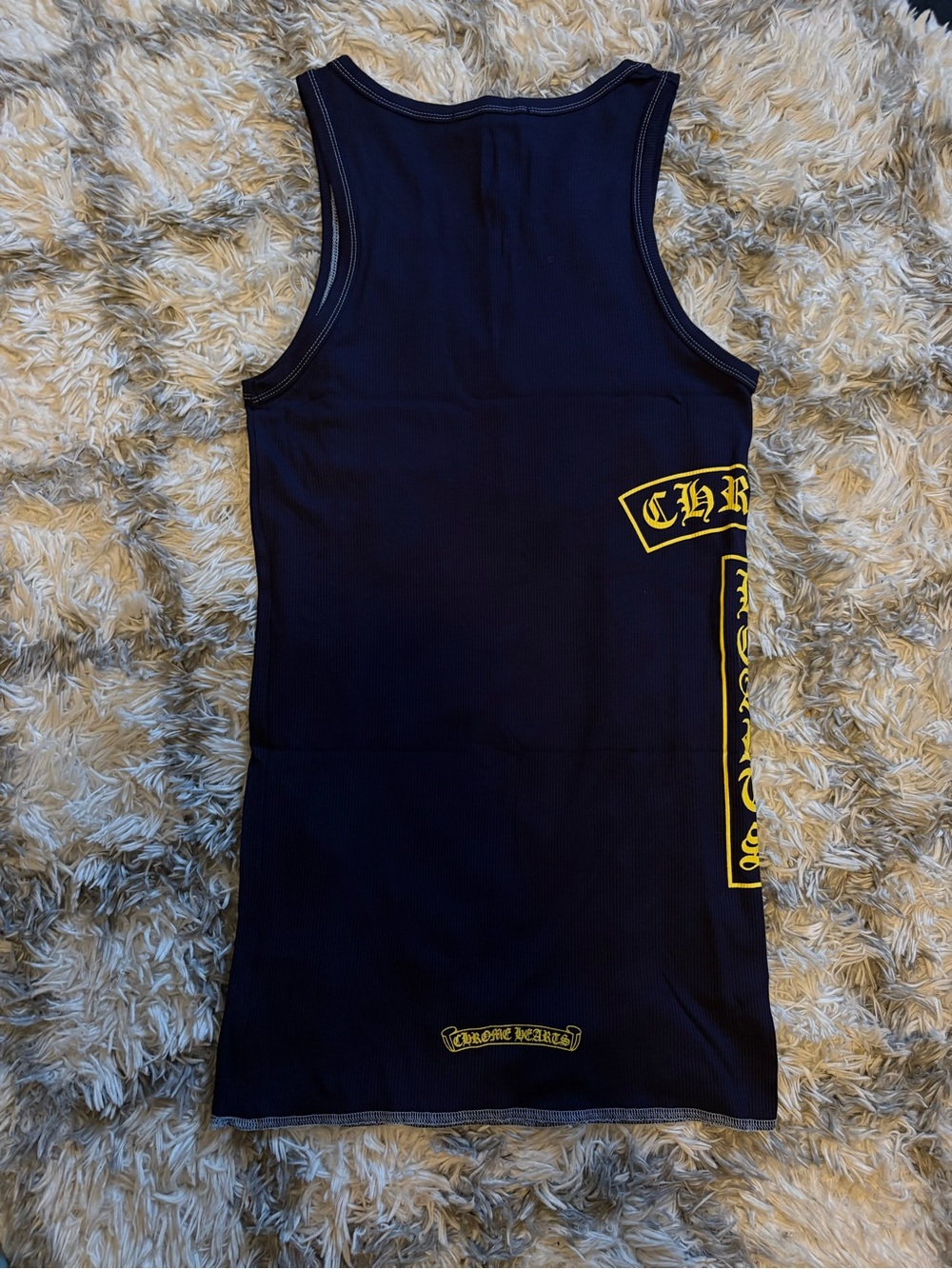 Chrome Hearts Navy Tank Top with Yellow Gothic Logos - Picture 5 of 5